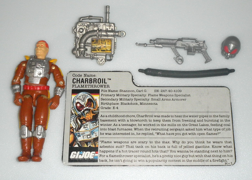 Vtg GI Joe CHARBROIL v1 figure A original 1988 Flamethrower COMPLETE accessories
