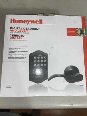 Honeywell Digital Deadbolt Passage Lever Door Lock Matte Black - Image 1 of 2