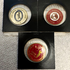 Set of 3 Metal Golf Ball Markers 1932 Open ,US Open ,PGA Red/Gold/Blue