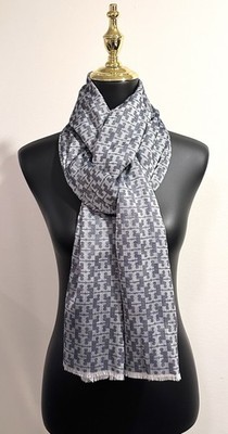 Tory Burch Blue/Gray Mosaic Logo Jacquard Scarf 78 X26  MSRP$195