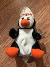 1998 Coca Cola PINGWIN - worek fasoli pluszowy z zapieczętowanym 1994 zestaw kart Coca Coli