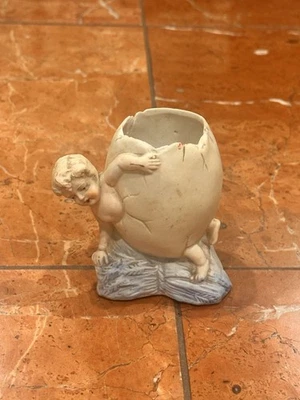 HEUBACH GERMAN ANTIQUE ART NOUVEAU EGG SHELL BABY BOY CHILD CANDY RARE BROKEN - Image 1 of 4