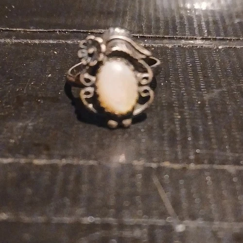 Ornate Vintage Silver Ring with Oval White Stone Elegant Jewelry
