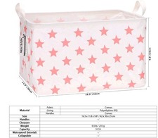 Image of Fabric Storage Basket Collapsible Kids Toys Bin Star Pattern pink