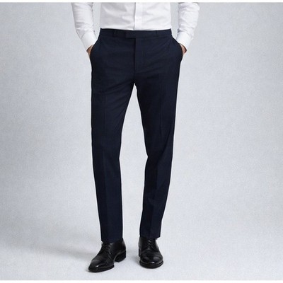 Reiss Found Navy Blue Slim Drawcord Waist Trousers Mens 30R Modern Tech Minimal