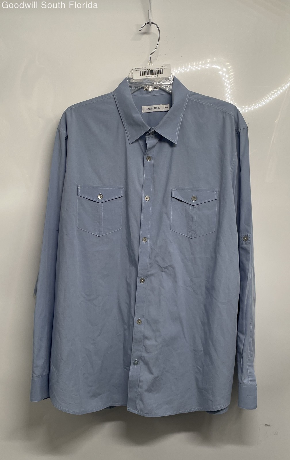 Calvin Klein Mens Blue Long Sleeve Spread Collar Button-Up Shirt Size XL