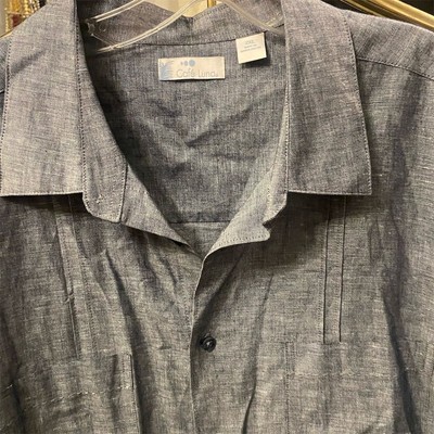 Cafe Luna Men's 2XL Gray Linen Blend Long Sleeve Button-Up Shirt Casual