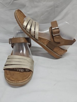 Eurosoft by Sofft Leary Wedge Sandals Brown Gold Strappy  Women's Size 9.5M GUC 