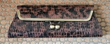 Women's Crocodile Print Brown With Gold & Sliver Clutch With Black Strap 