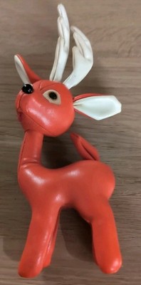 Vintage 9'' Tall Sakai Japan Red Faux Leather Reindeer Plush - Rare