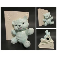 Our Baby Blue Teddy Bear Planter Bookish Cottage Core Kay Finch CA Pottery 1950s