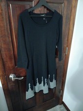 Women's Nine West Long Sleeve Black Sweater Dress with Geometric Hem Pattern NWT