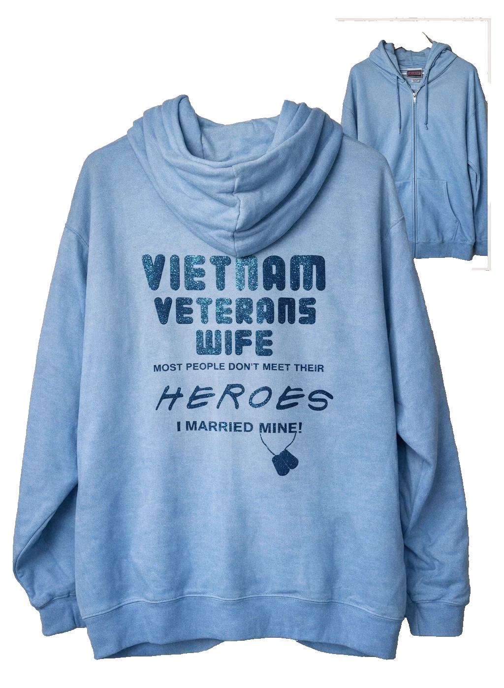 Hanes Hoodie Vietnam Vet's Wife Women's Size 3-XL Light Blue Full Zip 2 Pockets
