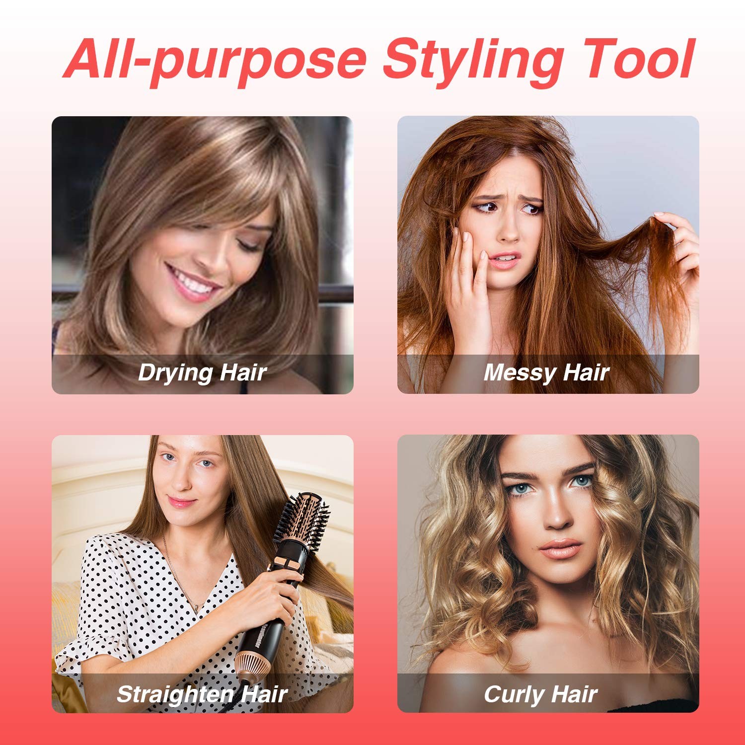 1200W Hot Air Spin Brush Kit, 3 in 1 Hair Dryer and Styler, Negative Ionic Ha...