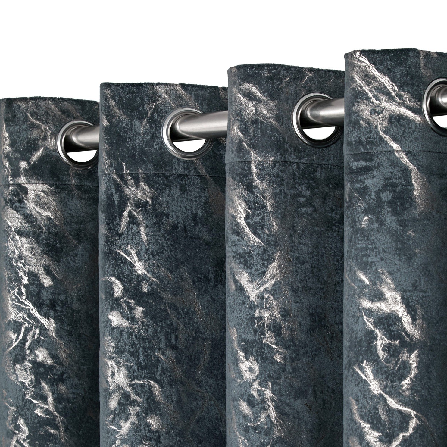 Velvet Blackout Curtains Marble Eyelet Ring Top 66x72"" 183 Pair Silver Grey Gold