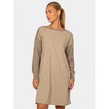 Lauren Ralph Lauren Beige Boat Neck Mixed Media Shift Dress Long Sleeve 1X New