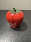 Vintage Hazel Atlas Strawberry Shaped Painted Milk Glass Jam Jelly Jar