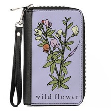 PU Zip Around Wallet Rectangle WILD FLOWER Floral Bouquet Lavender