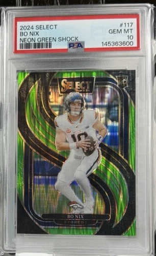 Bo Nix PSA 10 2024 Panini Select - Premier Lvl Neon Green Shock Prizm /499 (RC)