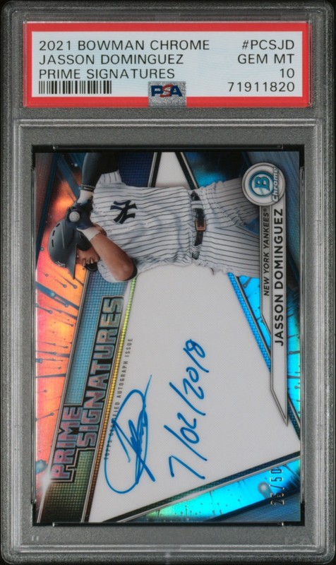 2021 Bowman Chrome Jasson Dominguez Prime Chrome Signatures /50 PSA 10 GEM MT🚀