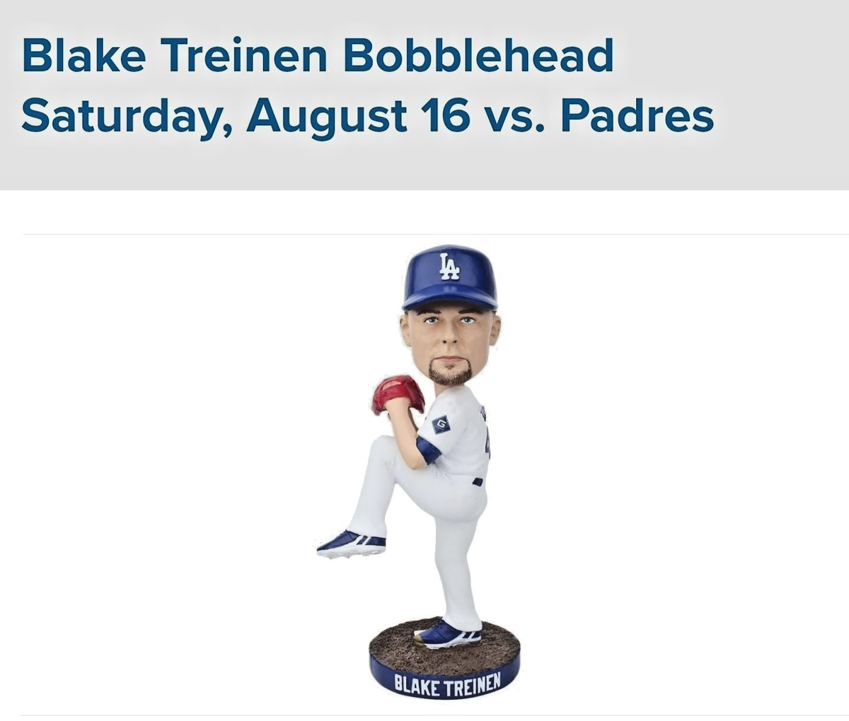 Blake Treinen 2025 LA Dodgers Bobblehead SGA 8/16/25 | eBay