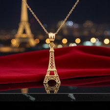 Collar Colgante Torre Eiffel Oro 10K 14K Amarillo Blanco Rosa Oro París Dije