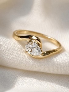 Authentic East West Pear Cut Moissanite Bypass 14K Gold Plated Engagement Ring
