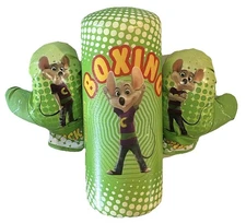 Lot (3) Chuck E. Cheese 2021 Kids Green Hanging Boxing Bag & Gloves Set