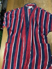 Vtg Jockey Terry Velour Bathrobe Mens One Size Striped Red Blue Cotton Belted