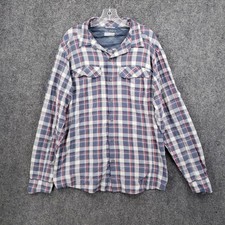 Columbia Button Up Shirt Mens Medium Blue Silver Ridge Plaid Long Sleeve Fishing