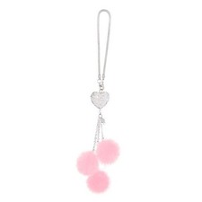 cobee Love Heart Diamond with Plush Ball Car Hanging Ornament, Car Bling Pink