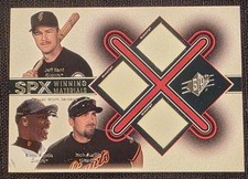 2001 SPx - Winning Materials Triple Jersey Combo Barry Bonds, Jeff Kent, Aurilia