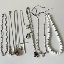 Vintage Lot of 7 Silver Tone Necklaces, Costume Jewelry 1980s-2000