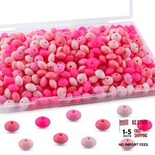 280pcs 12mm Silicone Lentil Beads for DIY Crafts - 2mm Hole - Non-toxic Pink