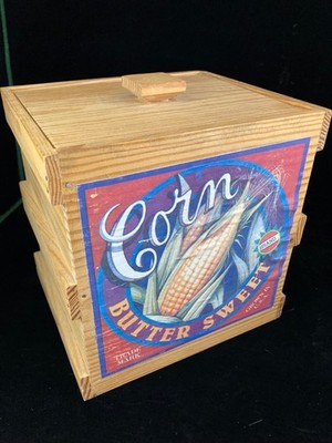 Vtg Lidded Wooden Nesting Boxes/Canisters with retro vegetable Labels  Storage