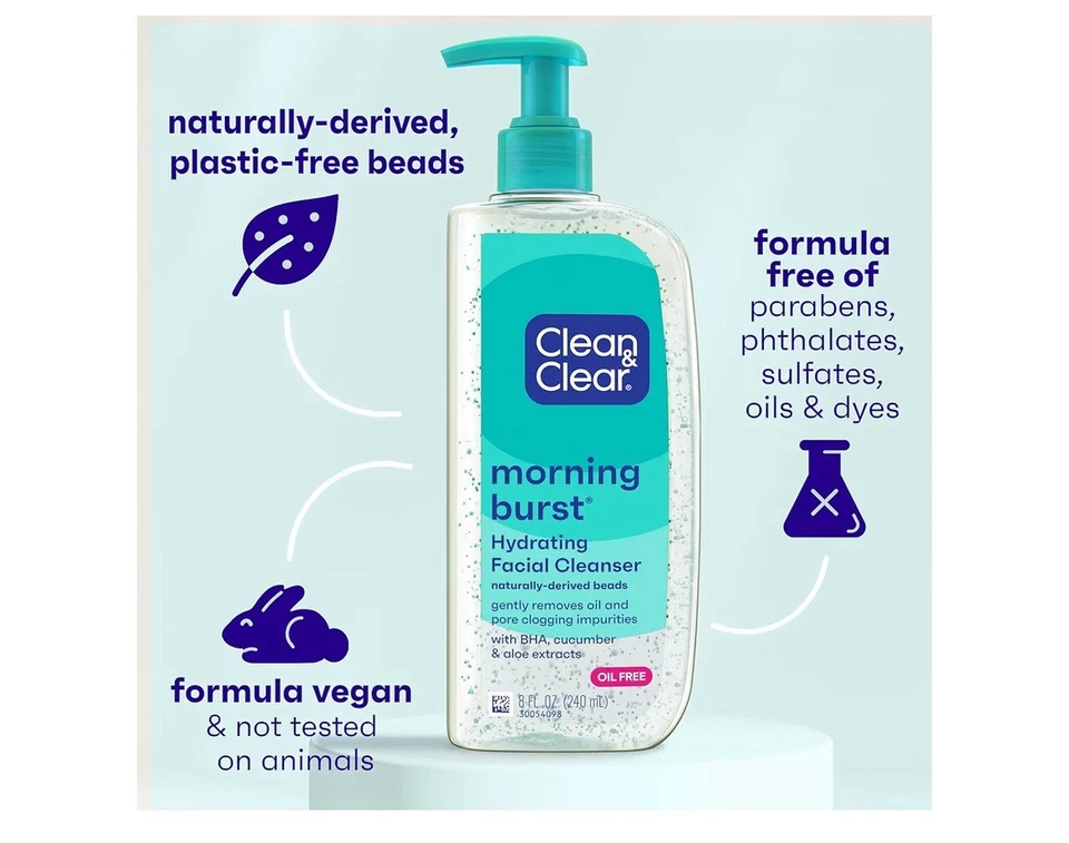 Limpiador facial hidratante sin aceite Clean & Clear Morning Burst pepino y aloe 8 oz Foto 3 de 4