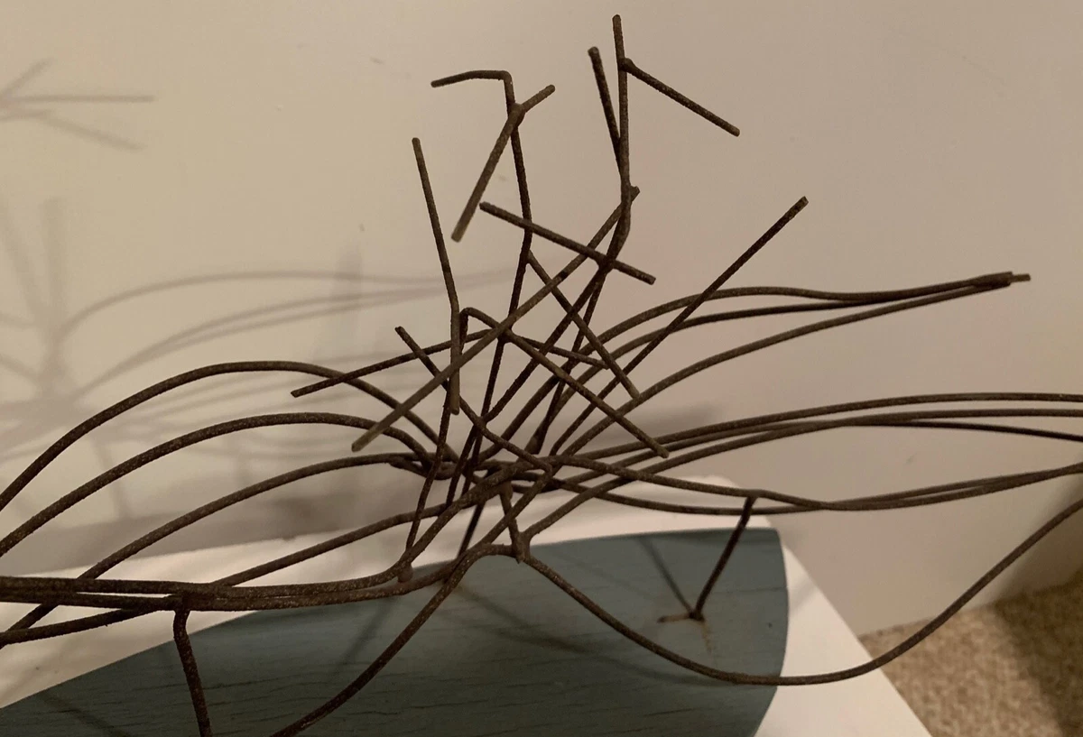 Vintage Abstract Wire Wood Sculpture Mid Century Modern MCM Metal Art 60s 70s