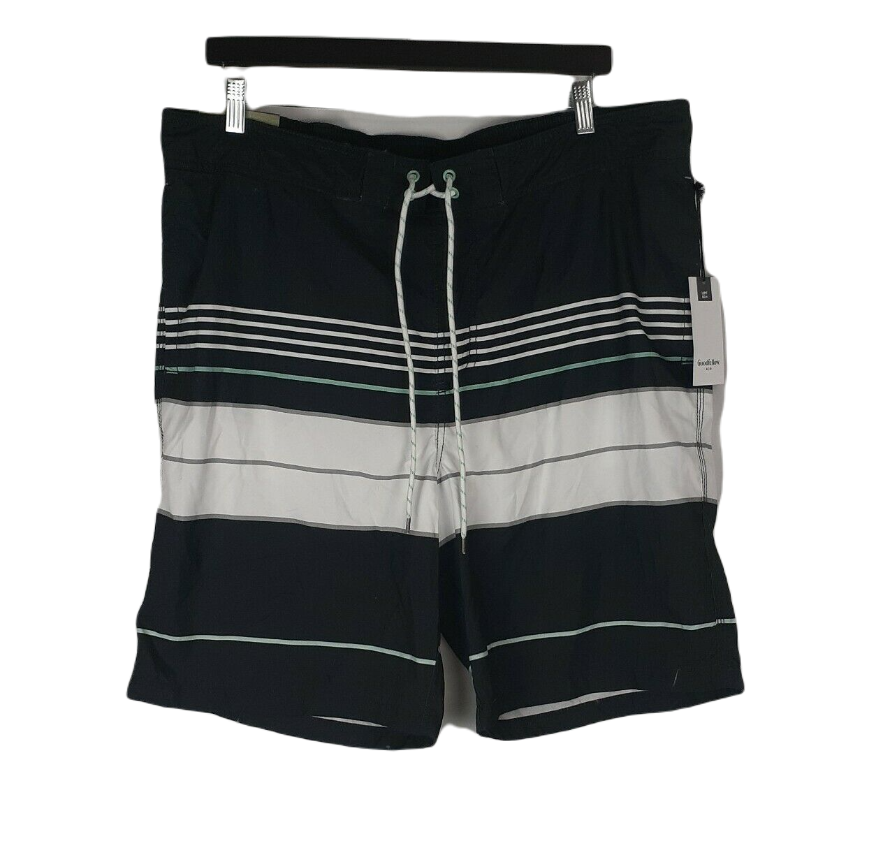 Goodfellow Board Shorts Swimsuit ~ Sz XL ~ Black, White, Teal ~ Stretchy Waist