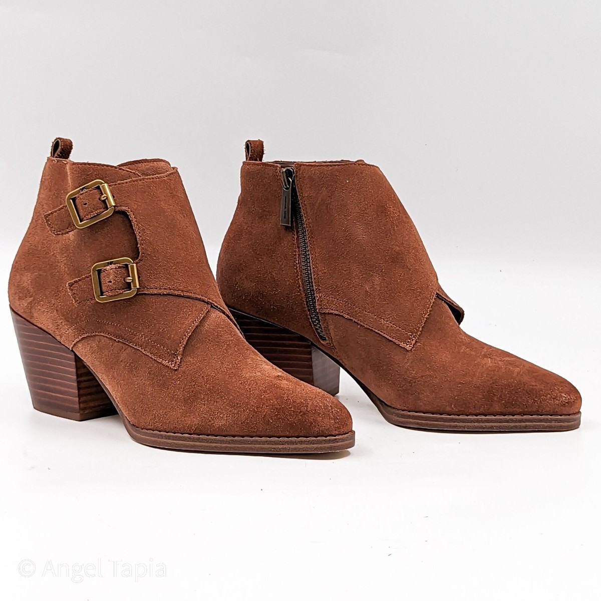 Michael Kors Womens Loni Brown Double Buckle Suede Ankle Boots size