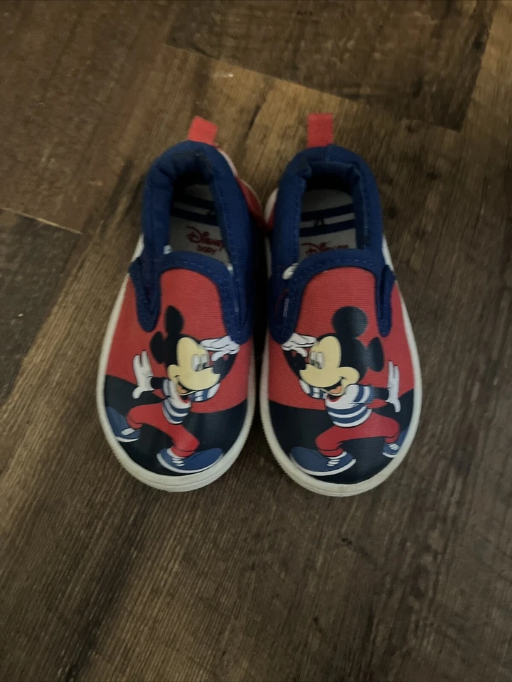Disney Baby MICKEY MOUSE Red & Blue Canvas Slip On Loafers Unisex Toddler Shoes - Image 4 of 4