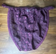 Vtg 90s Y2K String Bikini Panties Purple Mesh Floral Gilligan O'Malley Sheer