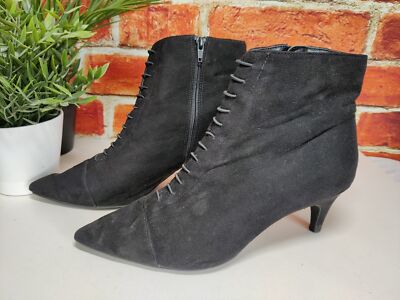 M&S COLLECTION SCHWARZE STIEFEL UK 7 KUNSTWILDLEDER HOHER ABSATZ DAMEN ANGEDEUTETE SCHNÜRUNG SOLIA