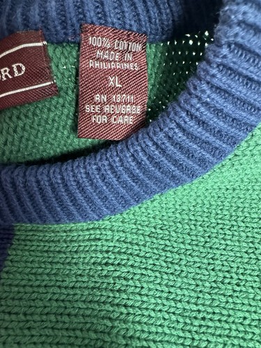 Vintage 90s John Ashford Striped Color Block Crewneck Cotton Preppy Sweater XL - Picture 3 of 10