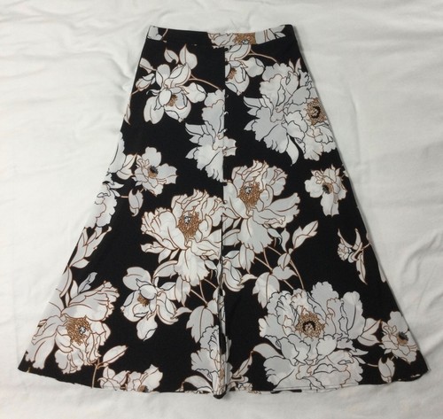 APT9 M Long Black Floral Polyester Flared Button Front & Slit Side Zip Skirt - Picture 6 of 18