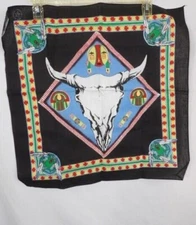 Vintage Native American Novelty Bandana USA Made Bull Skull NEW