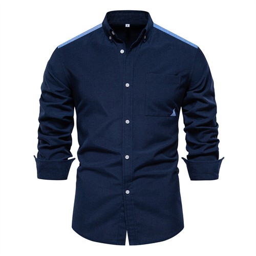 Camisas para hombre Camisa de bloques de colores Informal Ajustada Manga Larga Blusa Oxford con botones - Imagen 4 de 16