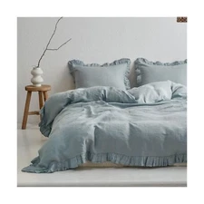 Simple&Opulence 100% Linen Duvet Cover Set, 3 PCS Natural French Flax Dusty B...
