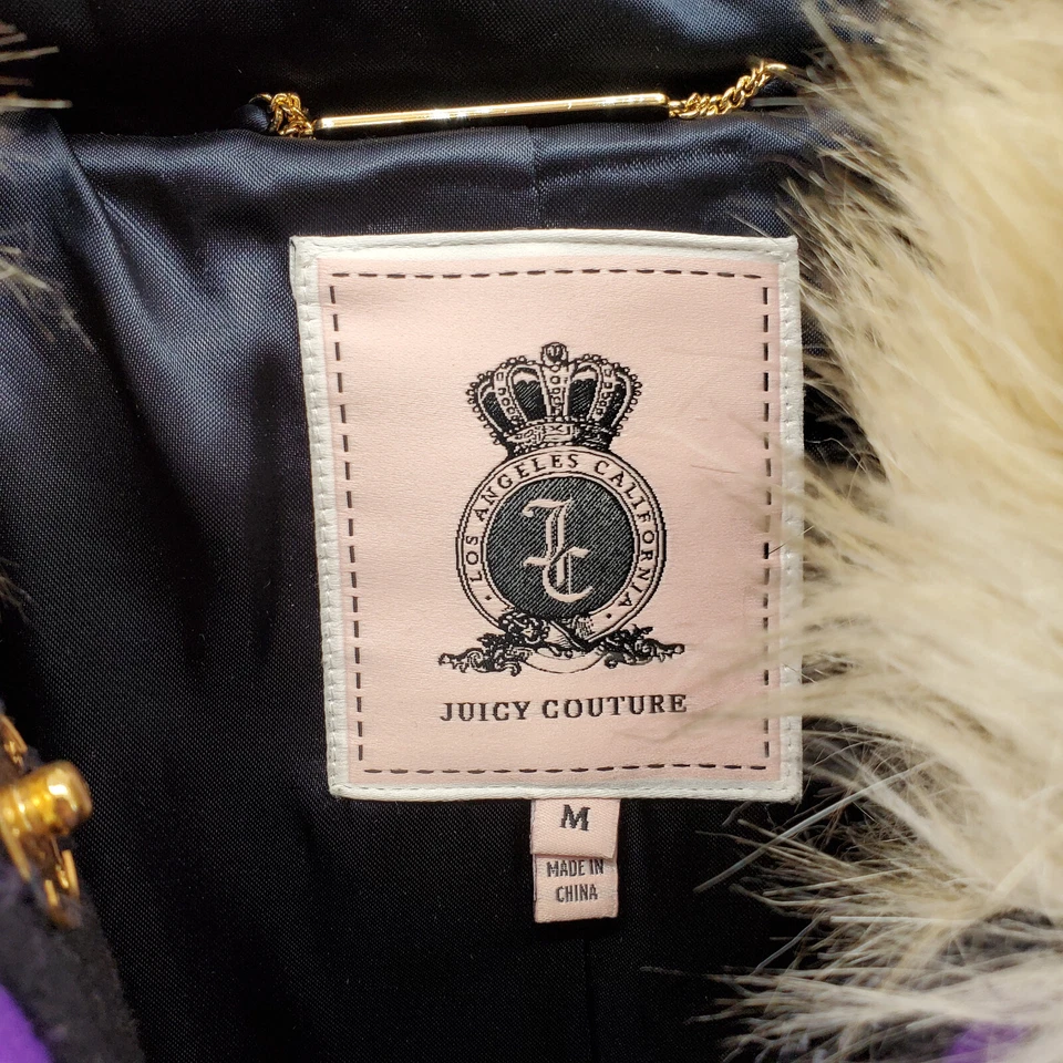 Abrigo JUICY COUTURE Pea para mujer mediano capucha de piel sintética Y2K vintage mezcla de lana Foto 4 de 4