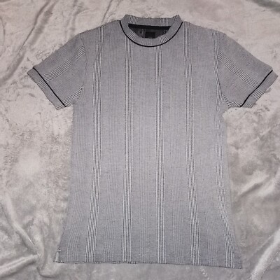 Mens River Island Small Checked Pattern Black And White Top