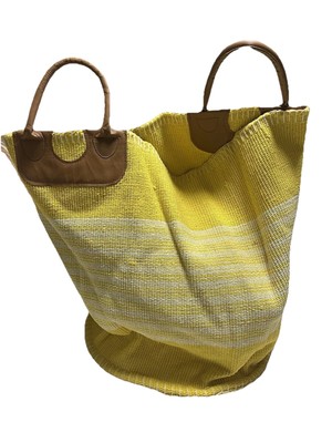 The Company Store NEW Cotton Storage Bag 22 x27 Leather Handles Whip Stitching ￼